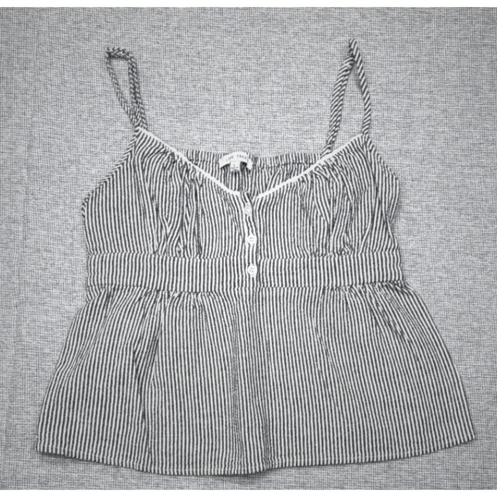 Love Tree Striped Camisole Top Black White Button Front Smocked Peplum Large - Picture 1 of 3